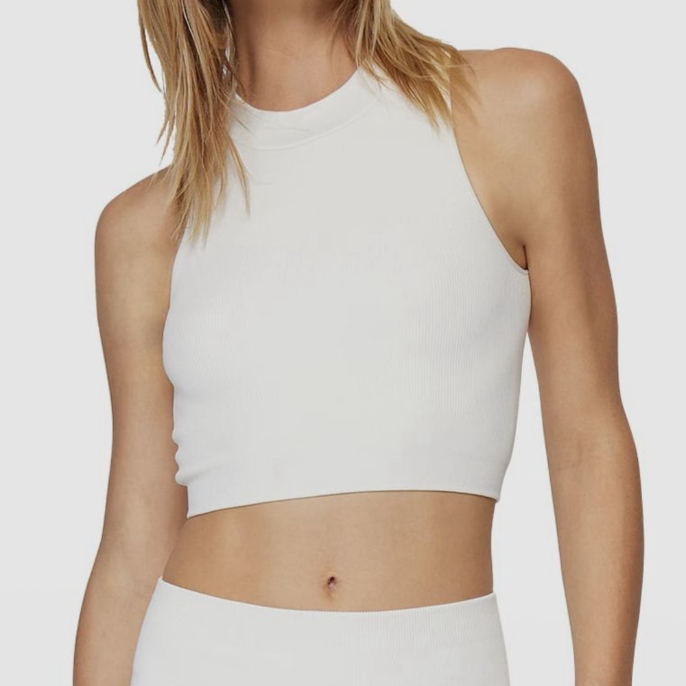 Spiritual Gangster Beige Chic Seamless Mock-Neck Seamless Tank Top